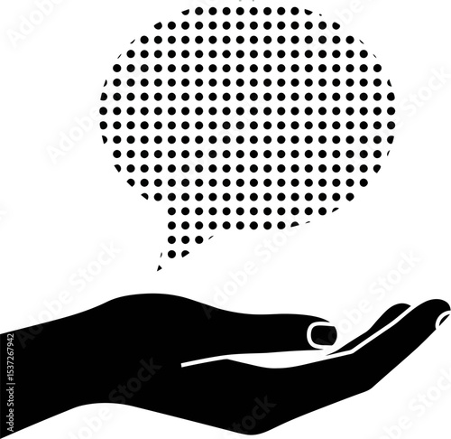 Hand holding speech bubble communication concept message conversation dialogue discussion feedback vector art editable stock vector illustration