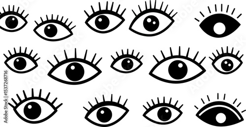 Eye vector graphic design collection black and white illustration set clip art drawing vision look see 100 editable stock vector illustration