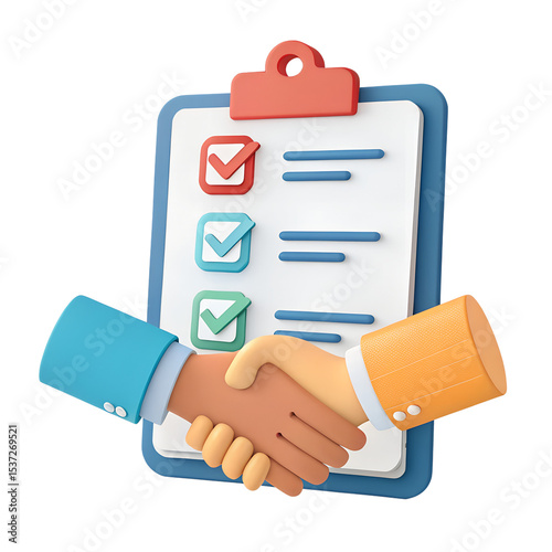 A 3d rendered illustration of a successful business agreement or deal with a completed checklist signifying the finalization.