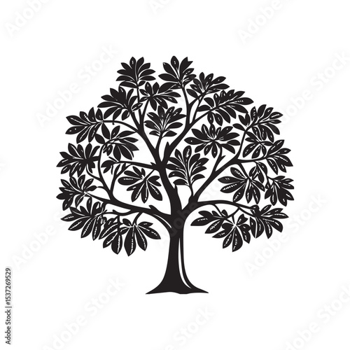 Elegant Black and White Silhouette of a Lush Tree