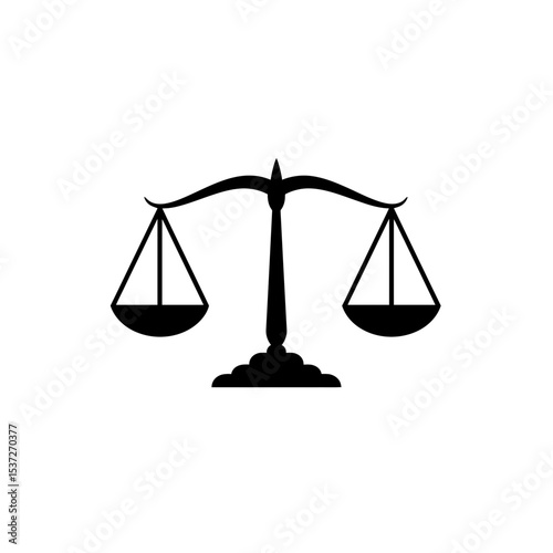 Vector icon of balanced scales. Symbol of justice and courts. Fair or unfair verdict concept, equality concept
