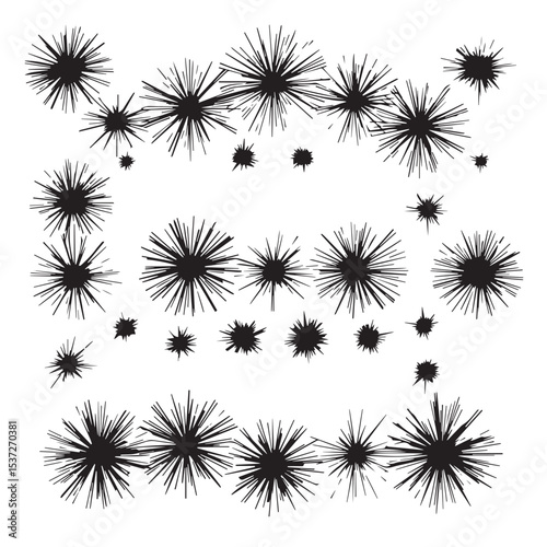 Abstract black spiky starburst burst shapes