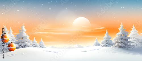 winter landscape with trees and snow, A picturesque snowy scene with a Christmas tree in the foreground Perfect for winter holiday designs and festive decorations
