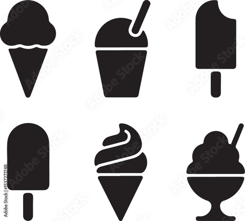 Six simple black ice cream icons set