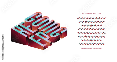 Keep Going: Isometric font display typeface. Composed typography a to z minimal design. vector illustration of word