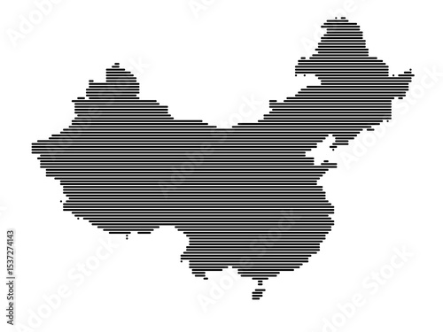 Horizontal Lines Vector Map of China Large