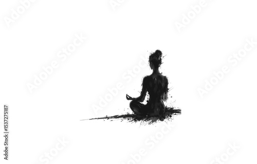Photography Meditation ink painting of woman in lotus position isolated PNG with Transparent