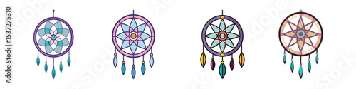 Dream catcher Flat Illustration  Bohemian Spiritual Symbol for Protection & Good Dreams