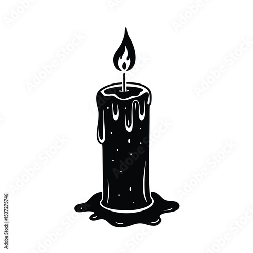 Melting Silver Candle in Darkness