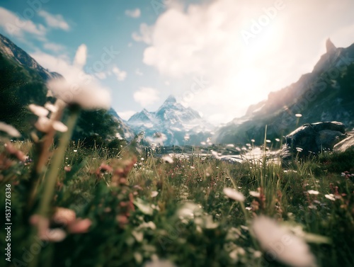 Mountain meadow at sunrise