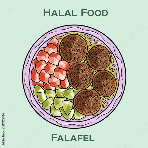 Falafel: A delicious Middle Eastern dish made of spiced, deep-fried chickpea balls, often served in pita bread with veggies and tahini sauce. Halal cuisine