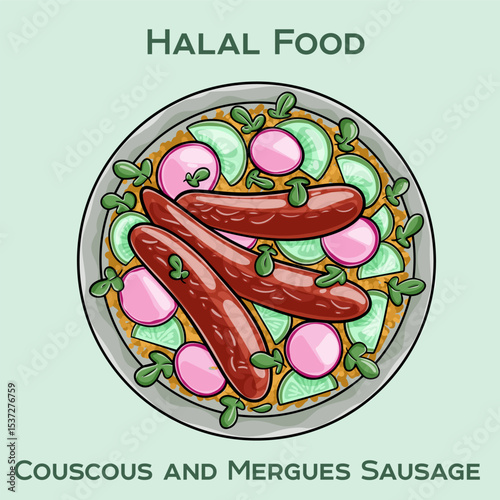Savor our halal couscous paired with flavorful merguez sausage, a delightful blend of spices and tradition in every bite.