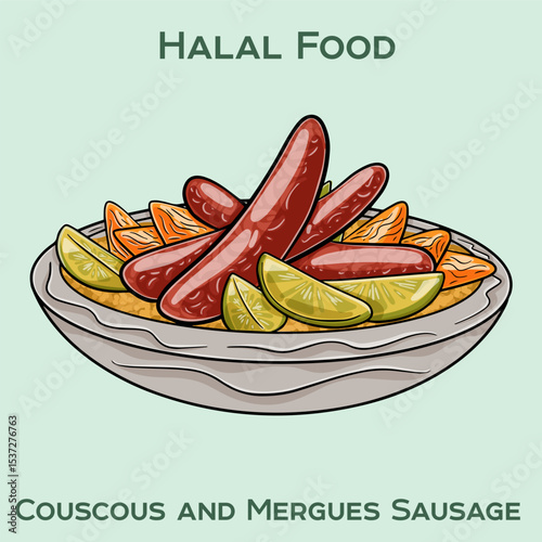 Savor our halal couscous paired with flavorful merguez sausage, a delightful blend of spices and tradition in every bite.
