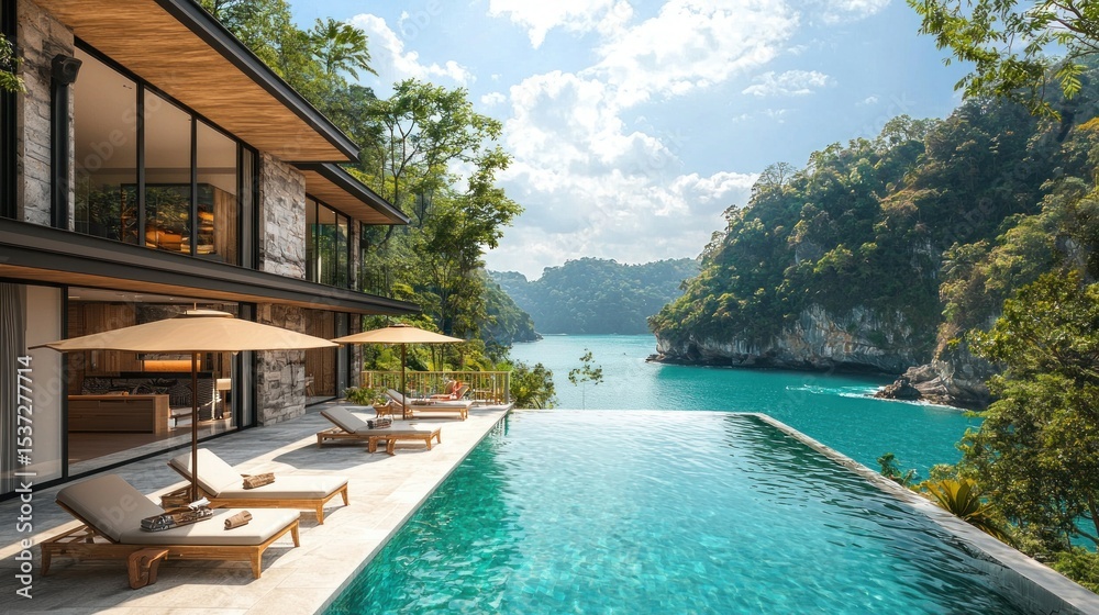 Fototapeta premium Luxurious Cliffside Villa with Infinity Pool