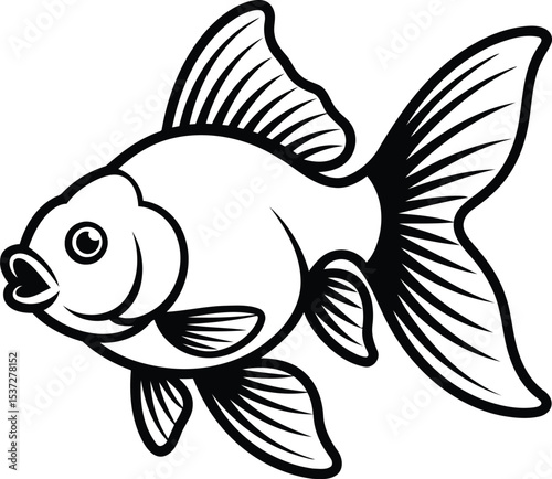 Stylized Black Goldfish Silhouette Vector Illustration, Transparent Background.