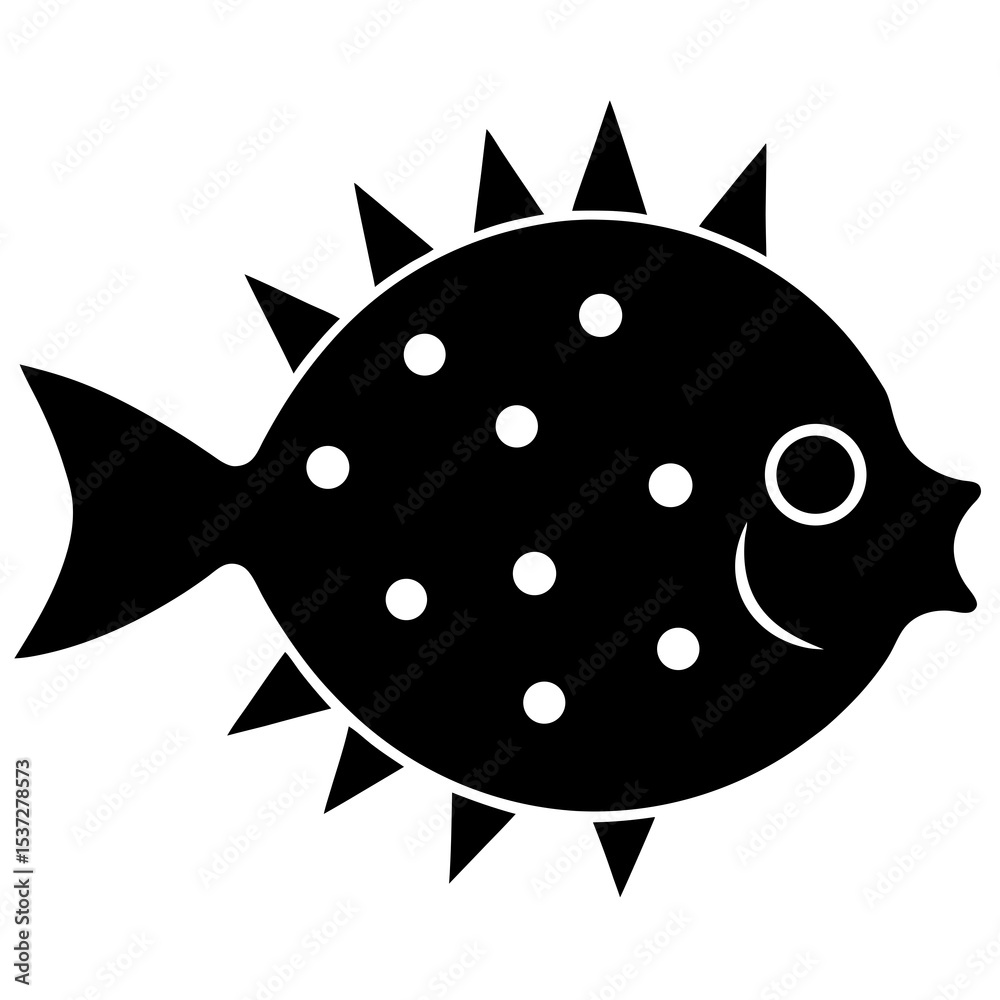 Fototapeta premium Flat icon of a pufferfish silhouette
