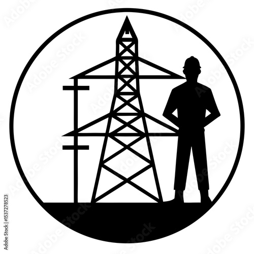 Electrical tower with technician silhouette