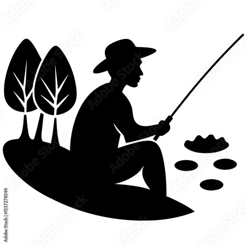 Fisher silhouette sitting by river