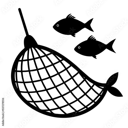 Fishing net with fish catch silhouette icon
