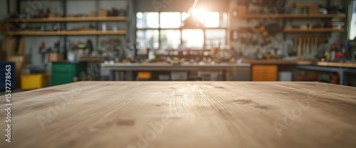 Wood surface texture in workshop interior craft table background