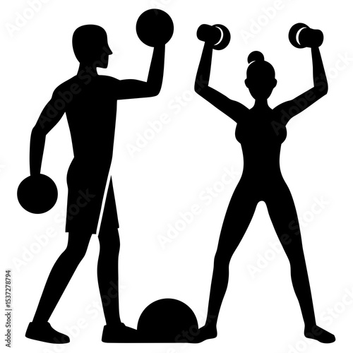 Personal trainer guiding workout silhouette