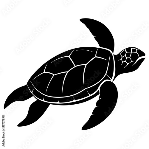 Sea turtle silhouette swimming