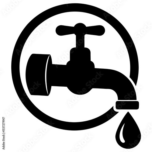 Silhouette of dripping tap with plumber symbol