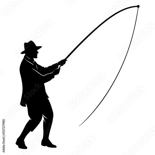 Silhouette of fisherman casting a line