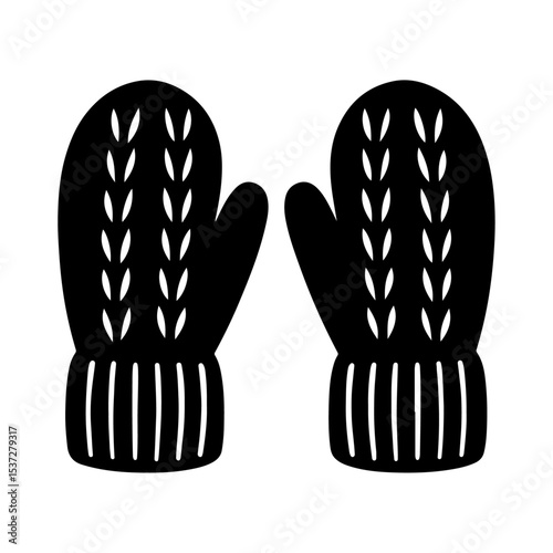 Black Mittens Silhouette Vector for Winter Accessories and Seasonal Fashion Design.