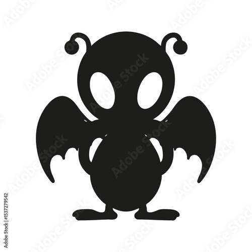 Alien Bat Creature Silhouette. Fantasy Character Design For Halloween Themes. Isolated Vector Illustration
