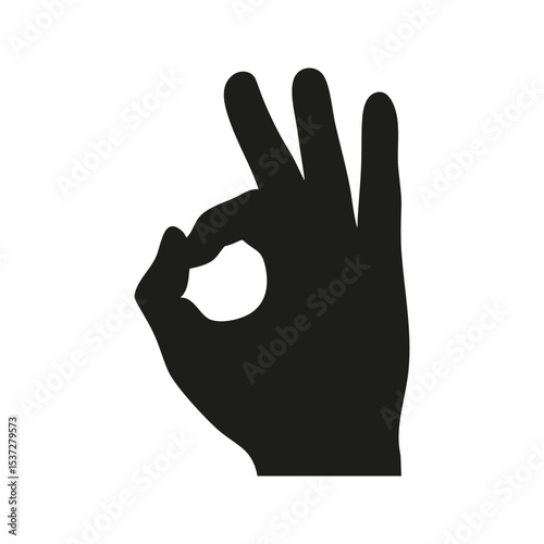 Ok Hand Gesture Silhouette. Symbol Of Approval And Agreement. Isolated Vector Illustration