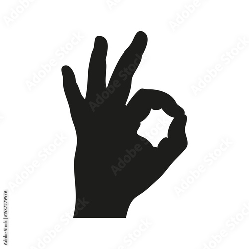 Ok Hand Gesture Silhouette. Symbol Of Approval And Agreement. Isolated Vector Illustration