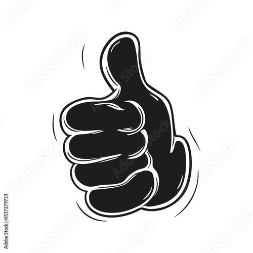 Thumbs Up Gesture In Black And White. Symbol Of Approval And Positivity. Isolated Vector Illustration