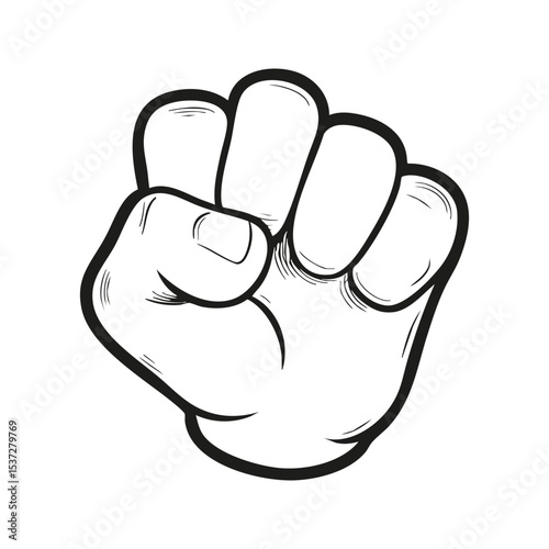 Fist In Black And White. Symbol Of Strength And Unity. Isolated Vector Illustration