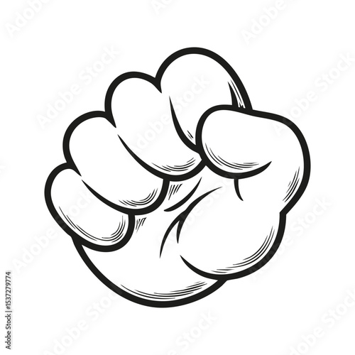 Fist In Black And White. Symbol Of Strength And Unity. Isolated Vector Illustration