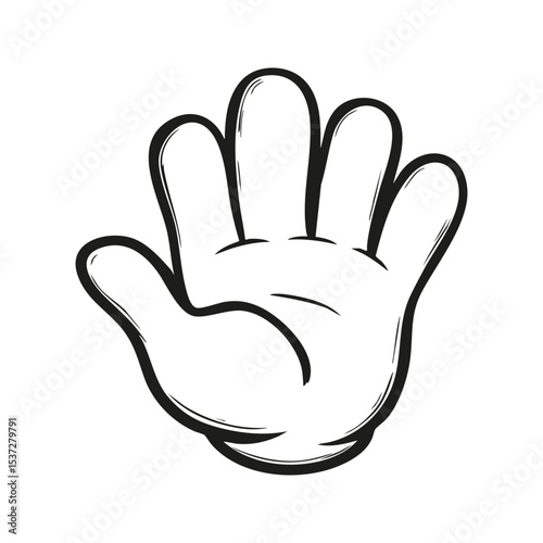 Cartoon Hand Gesture With Five Fingers Raised. Symbol Of Greeting Or Stop. Isolated Vector Illustration