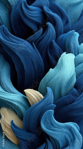 Intricate waves of blue and beige textures create a soothing visual experience in abstract art