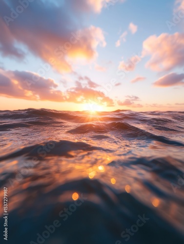 Ocean sunset golden hues and calm waves