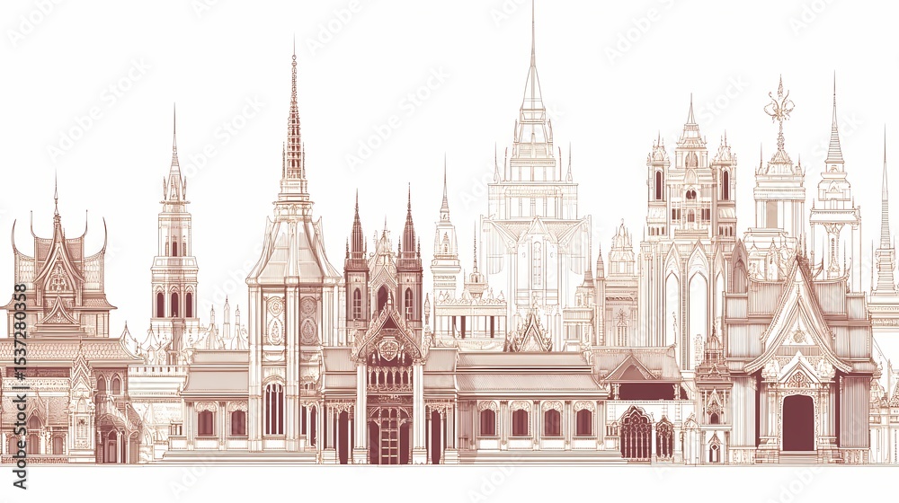 Fototapeta premium Architectural design of various religious structures.