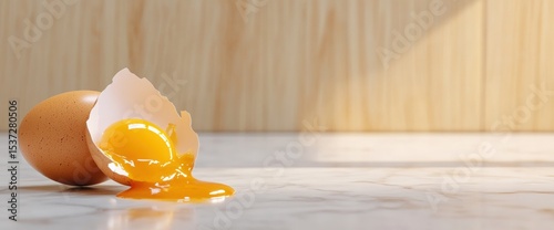 Cracked egg on surface raw food ingredient preparation