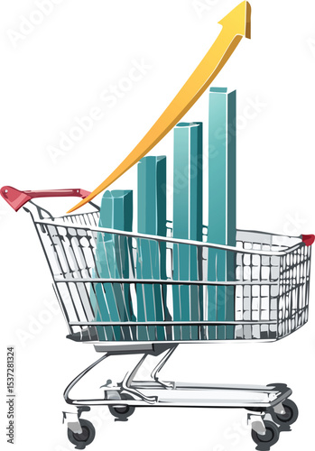 Shopping cart with a chart rising out of it