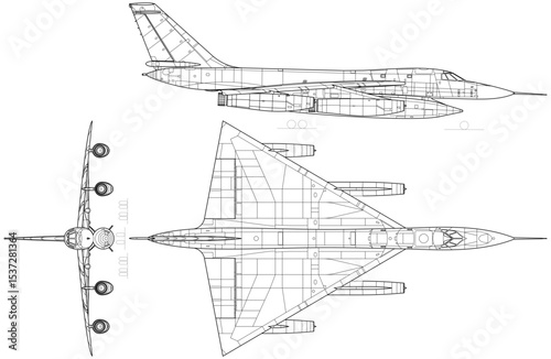 Convair_B-58_Hustler_3-view_line_drawing-svg vector file.svg