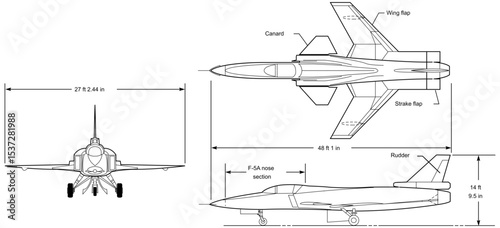 Grumman_X-29_3-view_line_art-svg vector file.svg