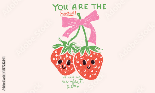 Fresh strawberry fruit print. You are so berry sweet. Eat more strawberry. Sweet berry fruit club print design.	