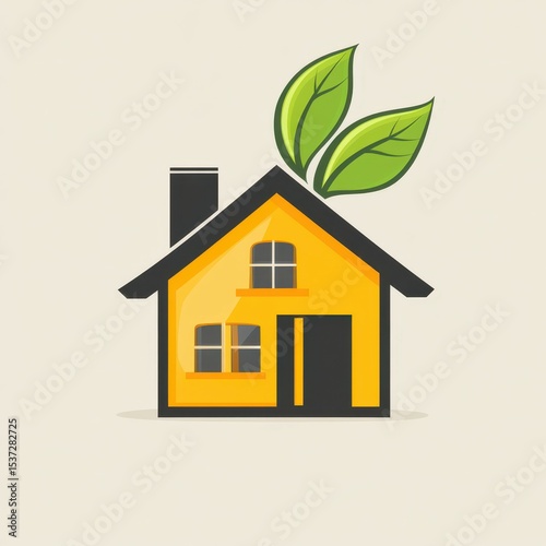 Art design of a house with green leaves symbolizing eco-friendly living and sustainability in modern architecture