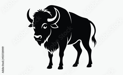 buffalo silhouette, wild animal vector, bison icon black, buffalo profile shape
