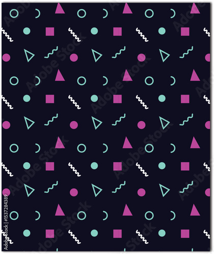 Retro Geometric Pattern with Colorful Shapes on Dark Background