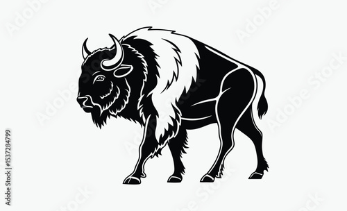 buffalo silhouette, wild animal vector, bison icon black, buffalo profile shape
