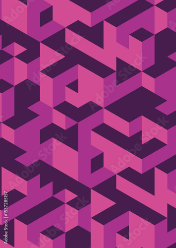 Vibrant Isometric Geometric Pattern in Pink and Purple