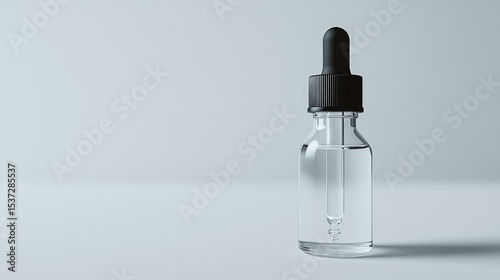 Clear glass dropper bottle on white background product packaging photography